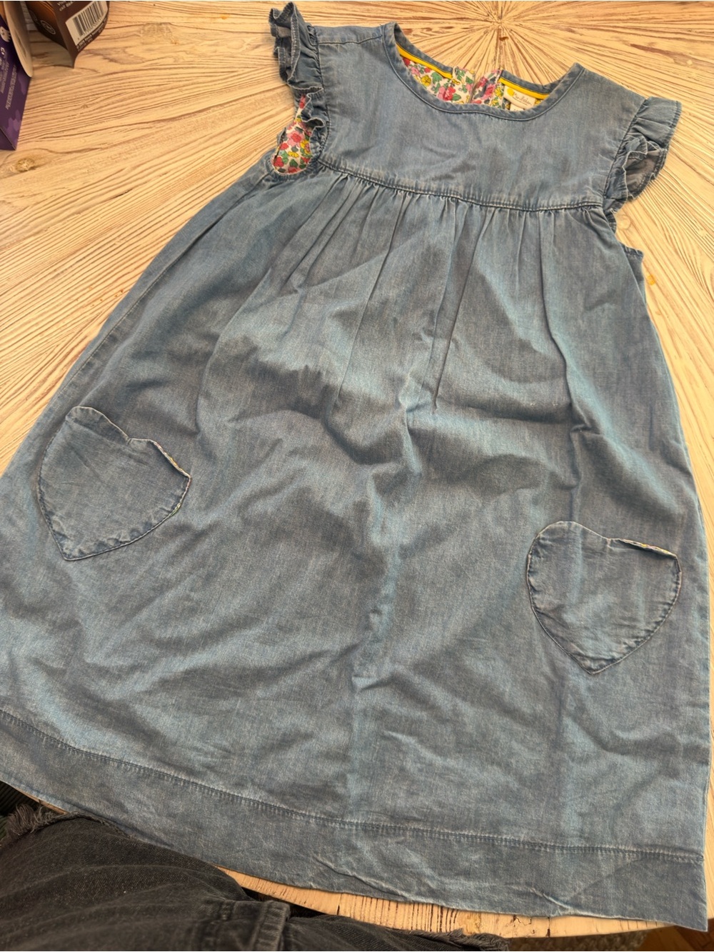 Mini Boden Light Blue Denim-Style Dress with Heart Pockets